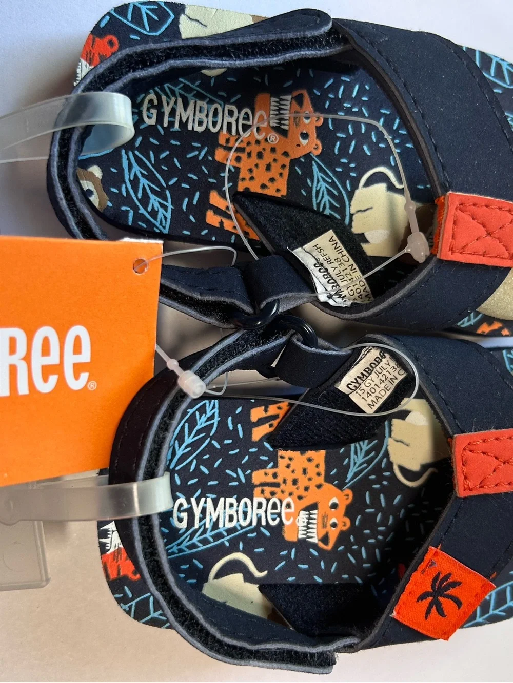 Gymboree Toddler Flip-Flops Sandals Navy Jaguar/Leopard Tropical Sz 3/4